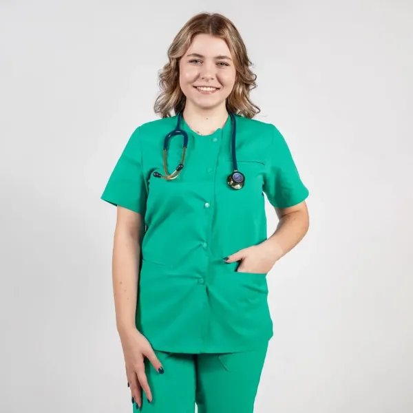 Bluza asimetrica cu capse Lotus 2, verde chirurgical