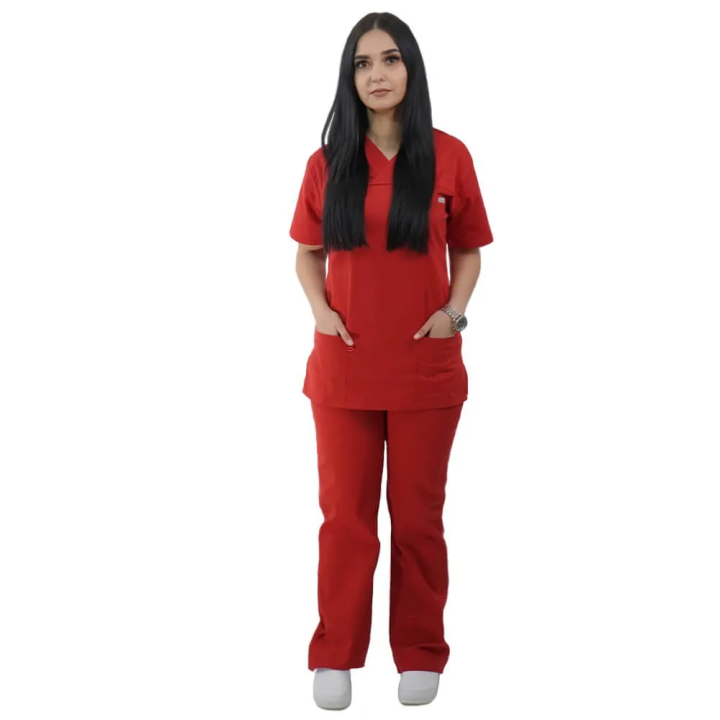 Costum medical Lotus 4, Basic 1, unisex, rosu - imagine 1
