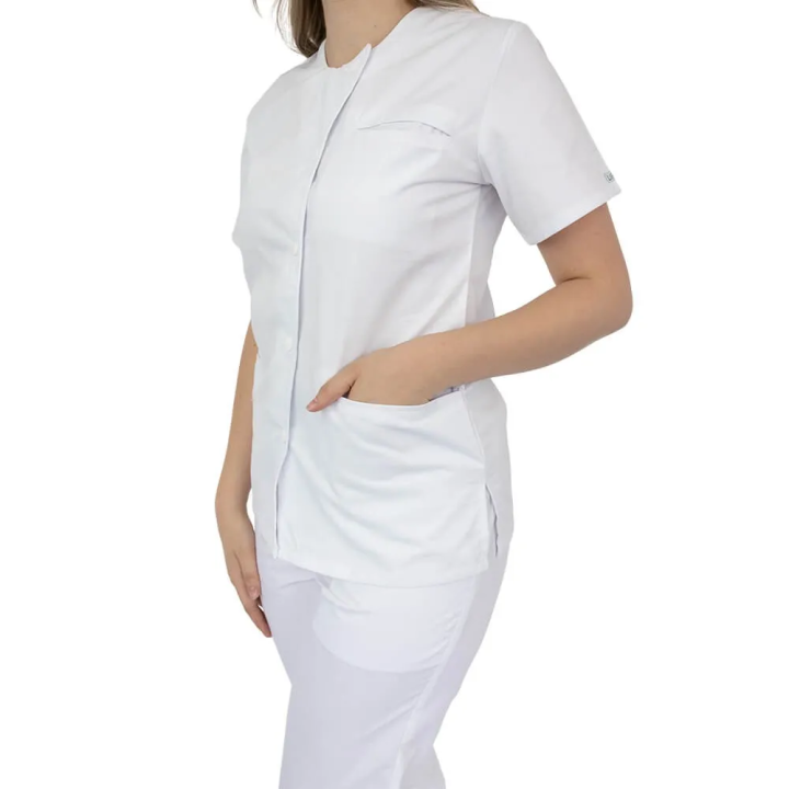 Bluza asimetrica cu capse Lotus 4, alb - imagine 1