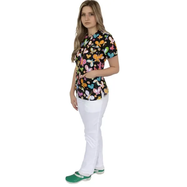 Bluza imprimata asimetrica, cu capse, Lotus 1, Dark Butterfly
