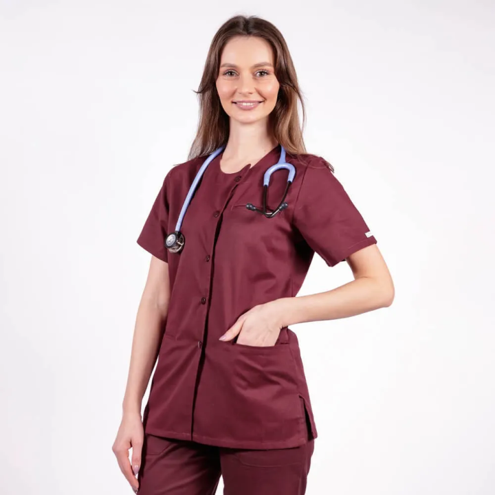 Bluza asimetrica cu capse Lotus 2, visiniu - imagine 2