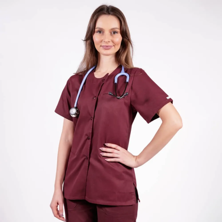 Bluza asimetrica cu capse Lotus 2, visiniu - imagine 3