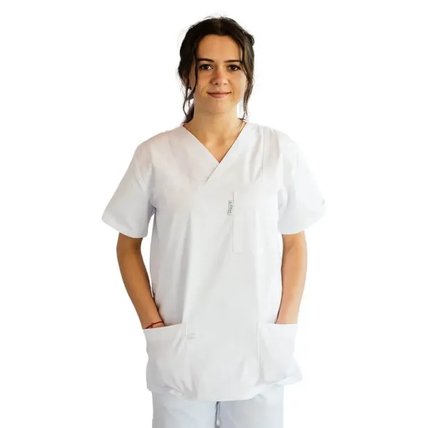 Costum medical Lotus 2, Basic 1, pantalon cu snur, alb
