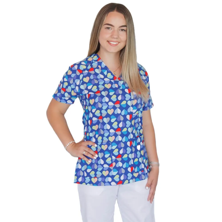 Bluza medicala imprimata Lotus 1, Multi Heart - imagine 1