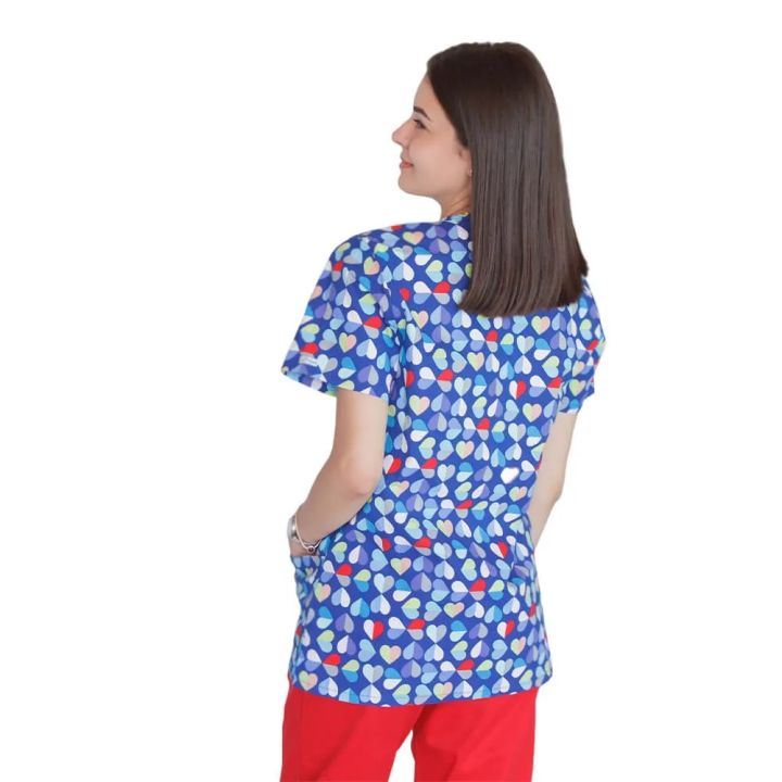 Bluza medicala imprimata Lotus 1, Multi Heart - imagine 4