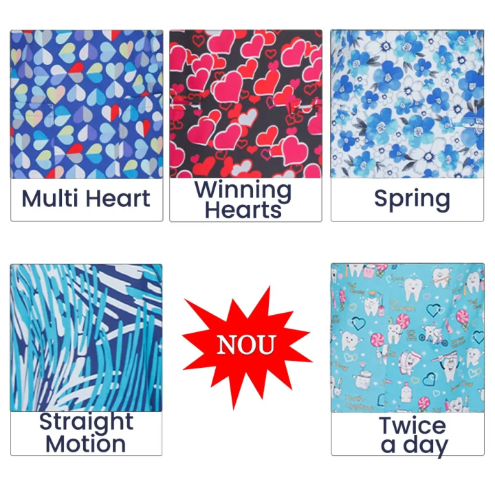 Bluza medicala imprimata Lotus 1, Multi Heart - imagine 6