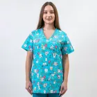 Bluza medicala imprimata Lotus 1, guler asimetric, Twice a day