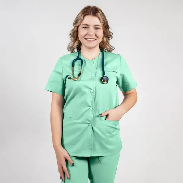 Bluza asimetrica cu capse Lotus 2, verde menta