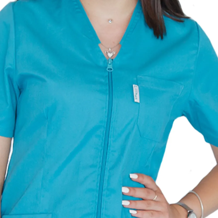 Bluza in V cu fermoar si maneca scurta, Lotus 2, turcoaz - imagine 4
