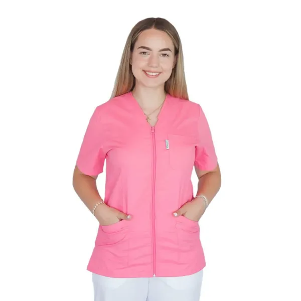 Bluza in V cu fermoar si maneca scurta