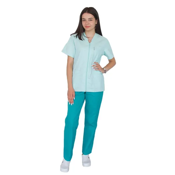 Bluza in V cu fermoar si maneca scurta, Lotus 2, verde menta