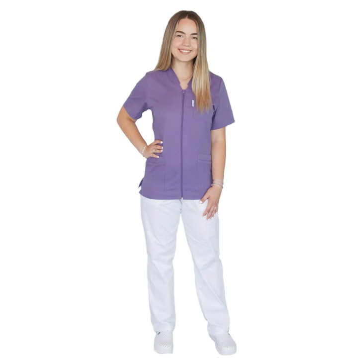 Bluza in V cu fermoar si maneca scurta, Lotus 2, indigo - imagine 2