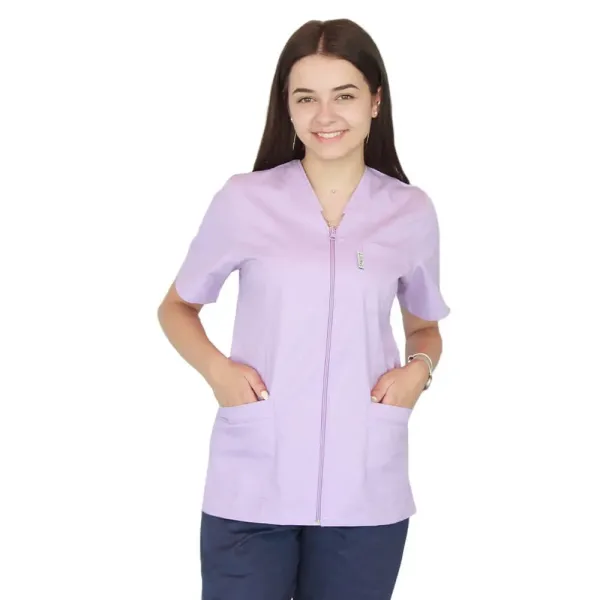 Bluza in V cu fermoar si maneca scurta