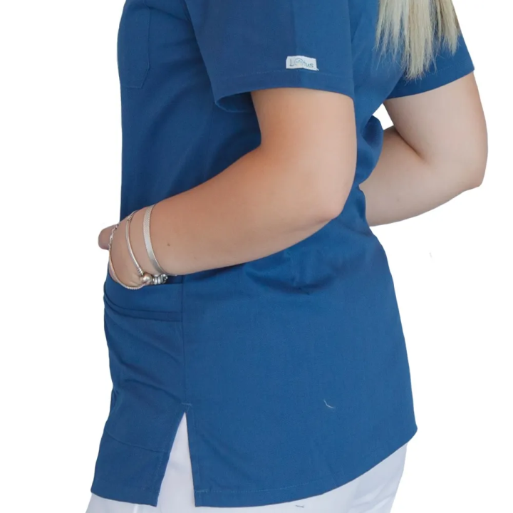Bluza in V cu fermoar si maneca scurta, Lotus 3, BBC, turcoaz inchis - imagine 3