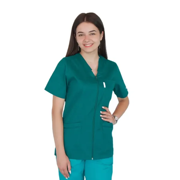Bluza in V cu fermoar si maneca scurta