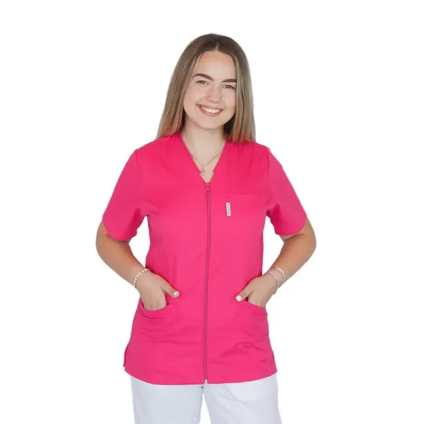Bluza in V cu fermoar si maneca scurta