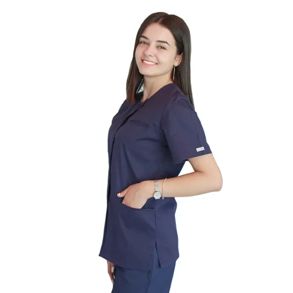 Bluza asimetrica cu capse Lotus 3 BBC, stretch, bleumarin