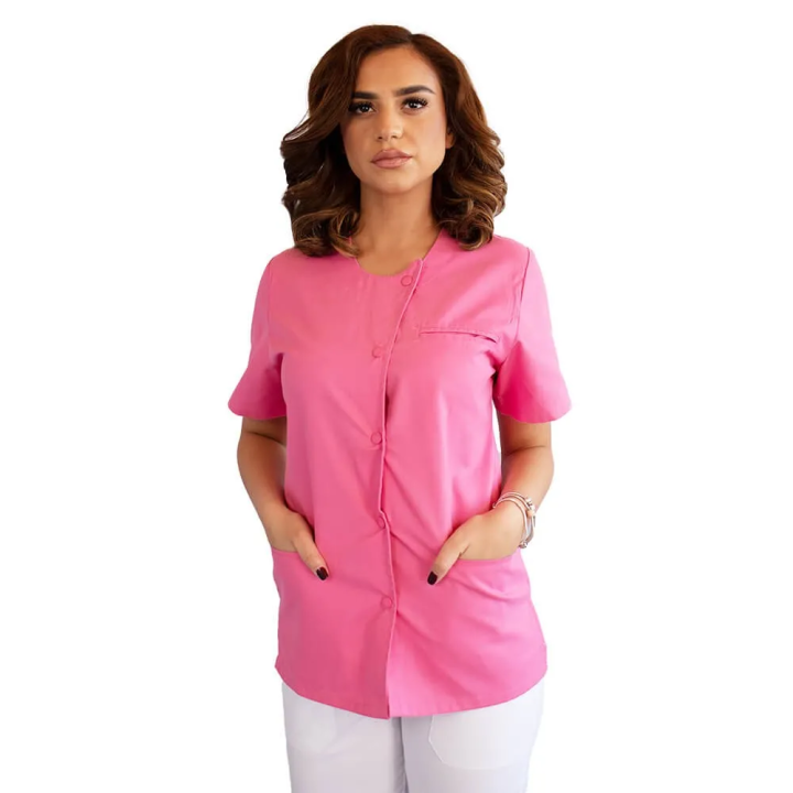 Bluza asimetrica cu capse Lotus 3 BBC, stretch, roz prafuit - imagine 2