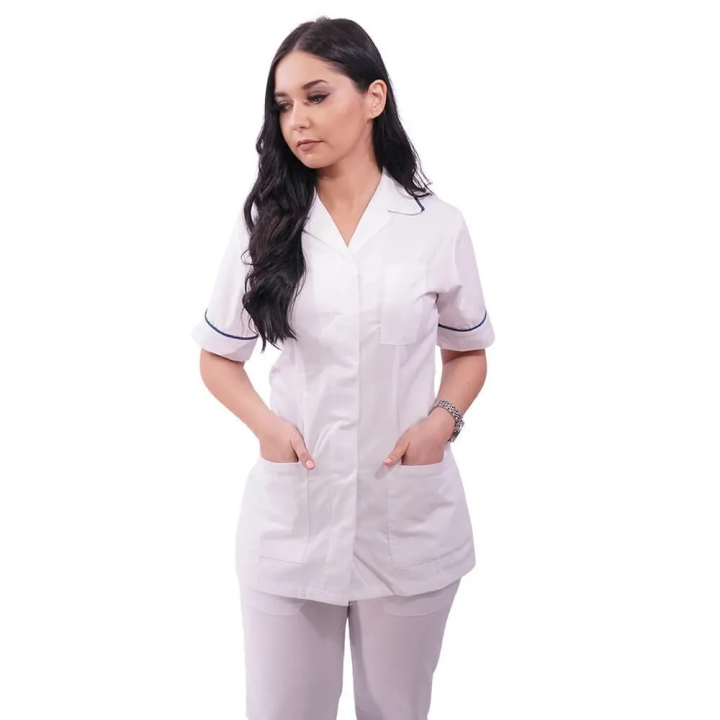 Bluza medicala capse/rever Lotus 1, LIR1, albastru ciel - imagine 2