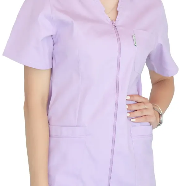 Bluza in V cu fermoar si maneca scurta, Lotus 1, lila