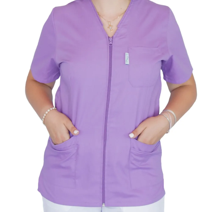 Bluza in V cu fermoar si maneca scurta, Lotus 1, mov - imagine 4