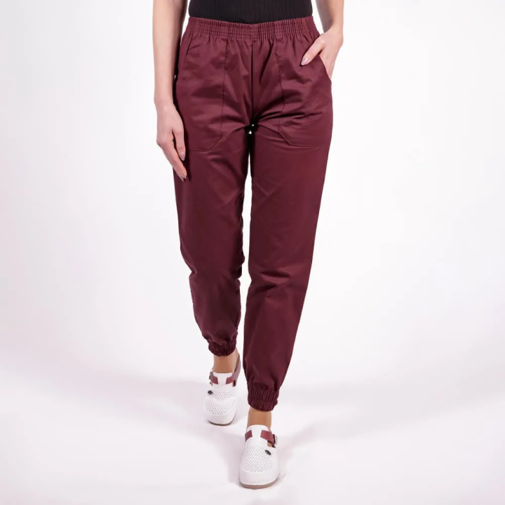 Pantalon unisex Lotus 1, cu elastic in talie si manseta, visiniu - imagine 2