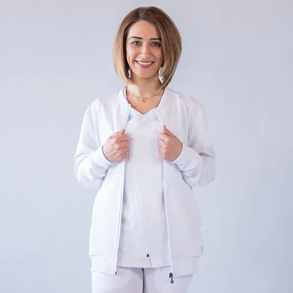 Jacheta medicala cu fermoar Lotus Flex, stretch, alb, TRS-JK10
