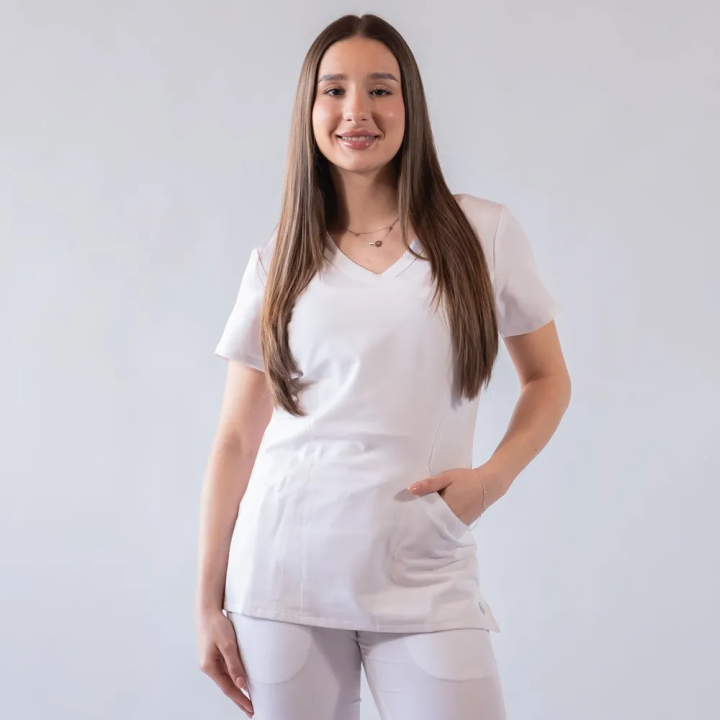 Bluza medicala Lotus Flex, stretch, alb, TRS-NP13 - imagine 1