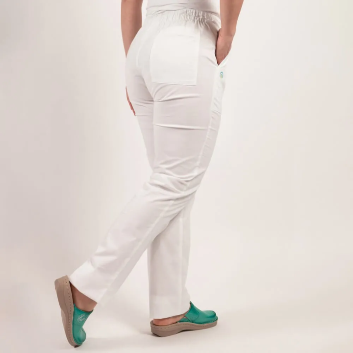 Pantaloni medicali Lotus Flex, stretch, cu elastic si snur, alb, CVC-SP2 - imagine 3