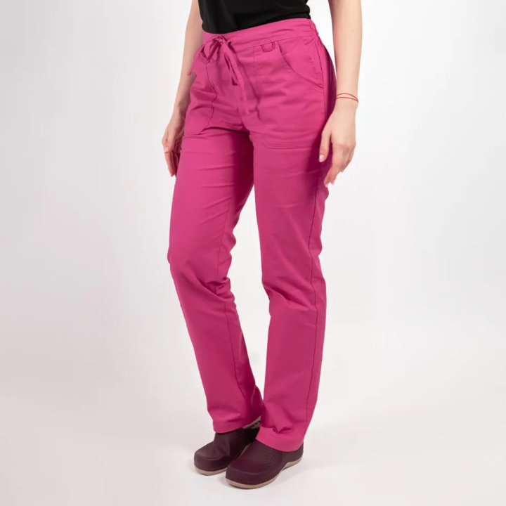 Pantaloni medicali Lotus Flex, stretch, cu elastic si snur, fucsia, CVC-SP2 - imagine 2