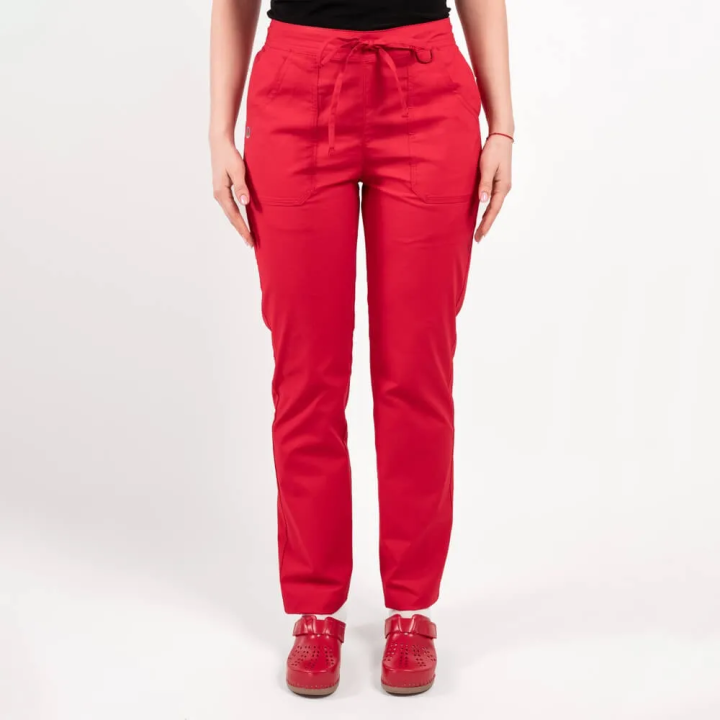 Pantaloni medicali Lotus Flex, stretch, cu elastic si snur, rosu, CVC-SP2 - imagine 2