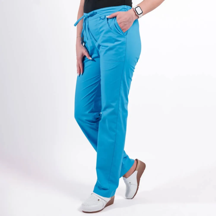 Pantaloni medicali Lotus Flex, stretch, cu elastic si snur, albastru deschis, CVC-SP2 - imagine 1