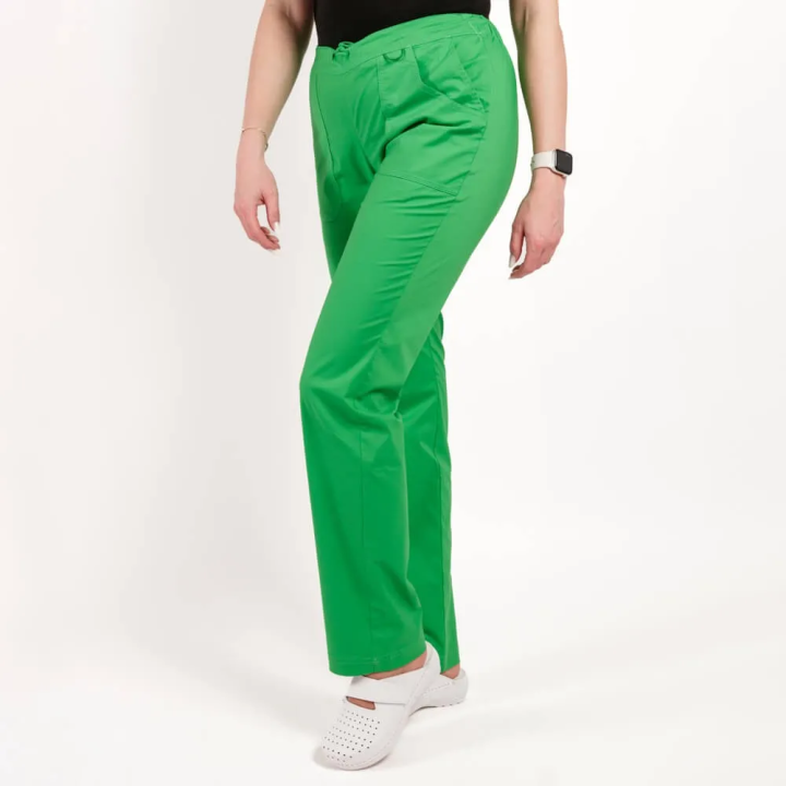 Pantaloni medicali Lotus Flex, stretch, cu elastic si snur, verde chirurgical, CVC-SP2 - imagine 1