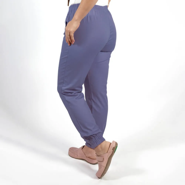 Costum Lotus 2, bluza asimetrica cu capse, pantaloni cu elastic in talie si manseta, indigo - imagine 9