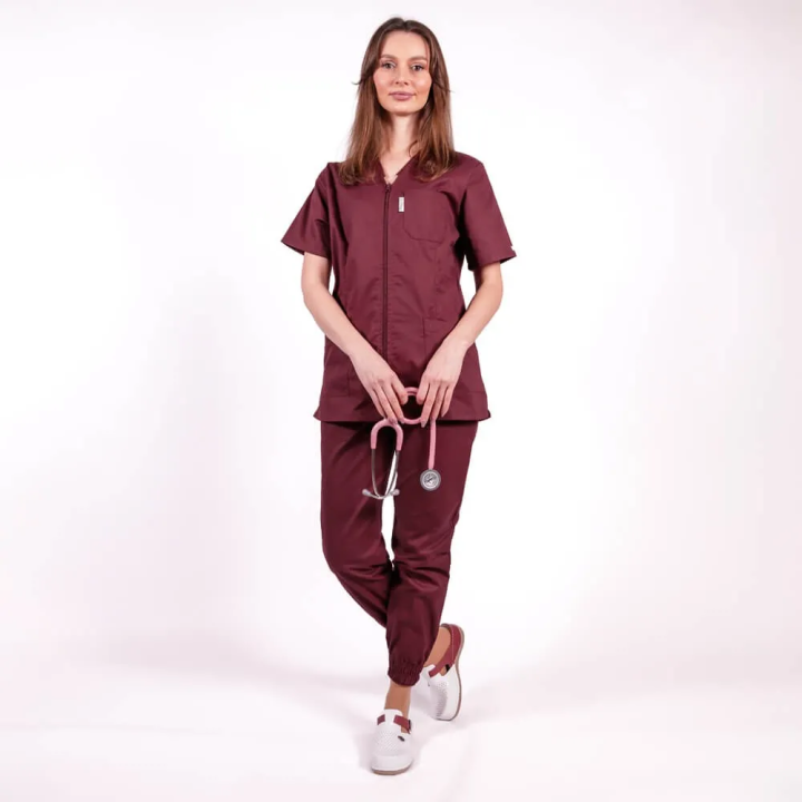 Costum Lotus 2, bluza cu fermoar, pantaloni cu elastic in talie si manseta, visiniu - imagine 5