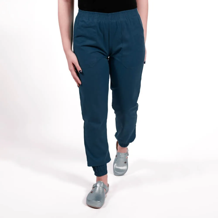 Costum Lotus 2, bluza asimetrica cu capse, pantaloni cu elastic in talie si manseta, bleumarin - imagine 11