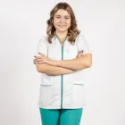 Costum Lotus 2, bluza cu fermoar si paspol, pantaloni cu elastic si manseta, alb/turcoaz