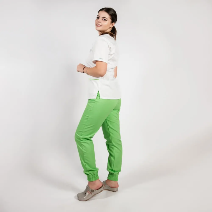 Costum Lotus 2, bluza cu fermoar si paspol, pantaloni cu elastic si manseta, alb/verde island - imagine 2