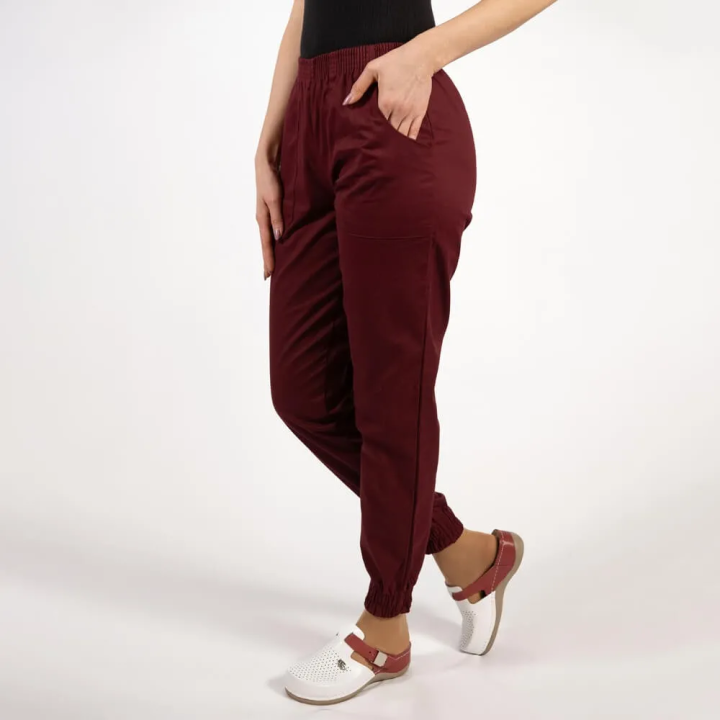 Costum Lotus 2, bluza cu fermoar si paspol, pantaloni cu elastic si manseta, alb/visiniu - imagine 9