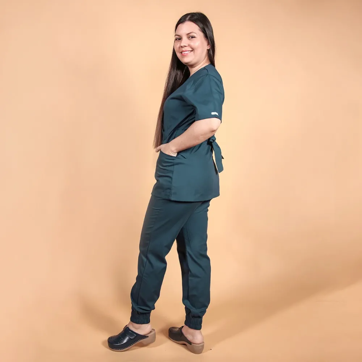 Costum Lotus 1, bluza kimono, pantaloni cu elastic in talie si manseta, turcoaz inchis - imagine 3