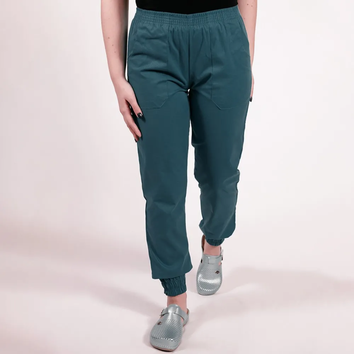 Pantalon unisex Lotus 2, cu elastic in talie si manseta, turcoaz inchis - imagine 2