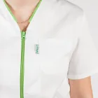 Bluza in V cu fermoar, maneca scurta si paspol verde island, Lotus 2, alb