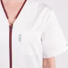 Bluza in V cu fermoar, maneca scurta si paspol visiniu, Lotus 2, alb