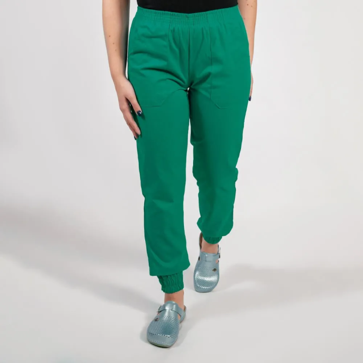 Pantalon unisex Lotus 2, cu elastic in talie si manseta, verde hunter - imagine 2