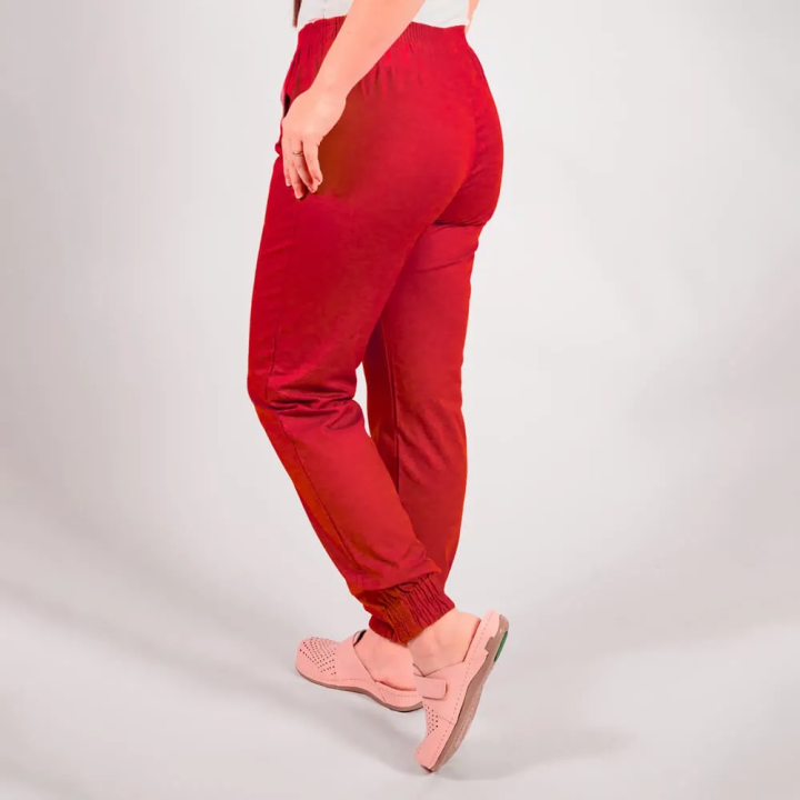 Costum Lotus 2, bluza asimetrica cu capse, pantaloni cu elastic in talie si manseta, rosu - imagine 10