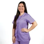 Costum Lotus 2, bluza asimetrica cu capse, pantaloni cu elastic in talie si manseta, mov