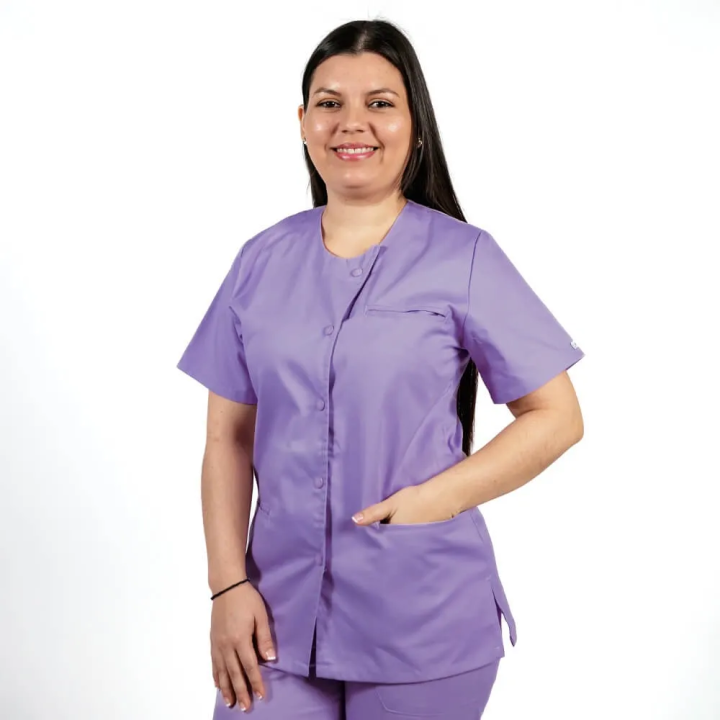 Costum Lotus 2, bluza asimetrica cu capse, pantaloni cu elastic in talie si manseta, mov - imagine 6