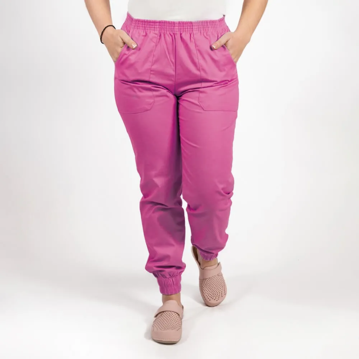 Costum Lotus 2, bluza asimetrica cu capse, pantaloni cu elastic in talie si manseta, fucsia - imagine 9