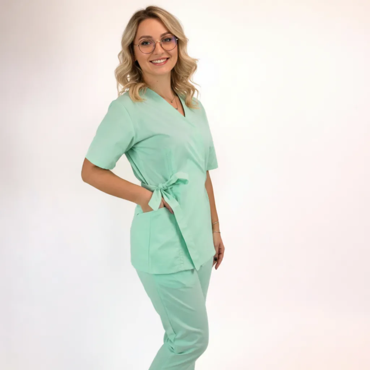 Costum Lotus 1, bluza kimono, pantaloni cu snur, verde menta - imagine 3