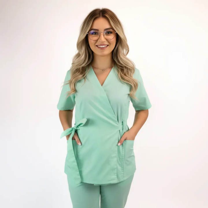 Costum Lotus 1, bluza kimono, pantaloni cu snur, verde menta - imagine 4